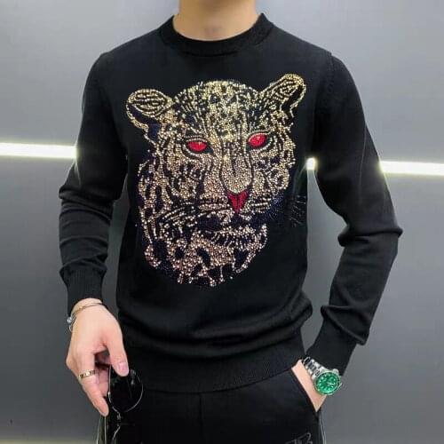 New Mens Sweater Hot Rhinestone Fall/Winter Pullover Soft Cashmere Fashion Slim Thick Sweatshirt