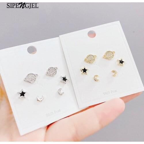 New Trendy Cubic Zircon Cute Star And Moon Small stud Earrings Sets Gold Sliver Korean Cute Earrings For Women Jewelry Gift
