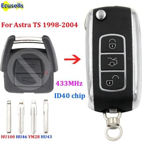 Upgraded Flip Remote Key Fob 2 Button 433MHz ID40 for Opel Holden Astra TS 1998-2004 uncut HU46 HU100 HU43 YM28 blade
