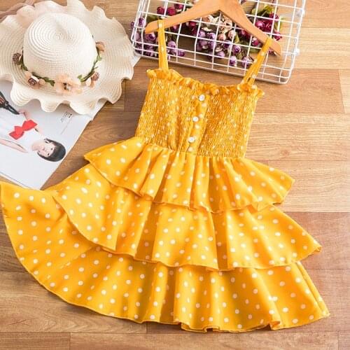 Girls Dresses Children Sleeveless Polka Dot Sling Cake Layers Princess Dress Kids Chiffon Clothes Elegant Beach Party Sundress