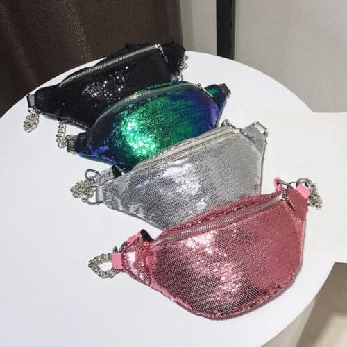 10PCS / LOT Women Sequin Fanny Pack Fashion Female Waist Bag Chest Phone Pouch Bag Glitter Bum Belts Bags Waist Packs