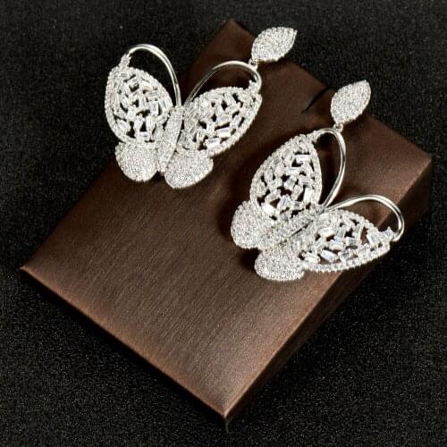 HIBRIDE Gorgeous Butterfly Design Full Mirco Paved Drop Earrings Trendy Jewelry for Women Bridal Wedding Party brincos E-993