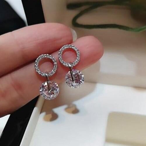 Luxury Female White Round Stud Earrings Fashion Wedding Jewelry Double Crystal Zircon Earrings For Women