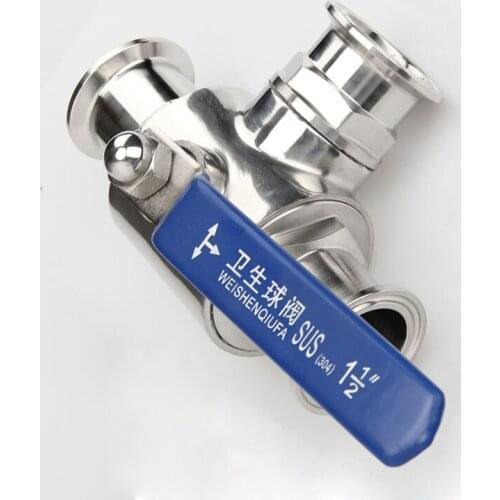 Sanitary SUS304 Stainless Steel Tri Clamp Ball Valve Three Way Manual T-type Ball Valve Pipe OD 19/25/32/38mm