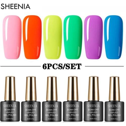 Sheenia Nail Gel Polish Set 6PCS Nail Kit Set Glitter Holographics Soak Off UV Gel Nail Varnish Kit For Nail Art Gel Kit Set