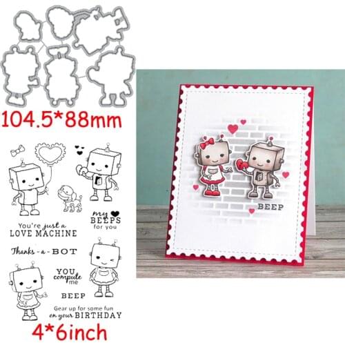 Love Machine Beeps For You Die Cut+Clear Stamp Lovely Robot&Phrases Die Cuts And Stamps For Card Making 2020
