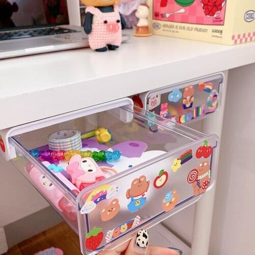 Self-Adhesive Under Desk Drawer Hidden Storage Box Makeup Organizer Self Stick School Stationery Case Pencil Tray Pen Holder