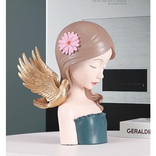 Modern Cute Bird Girls Resin Ornaments Home Livingroom Desktop Sculpture Crafts Coffee Table Figurines Decoration Wedding Gifts