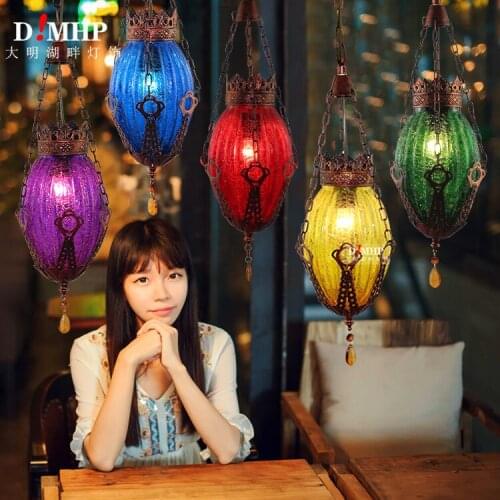 Mediterranean Style Decoration Handmade Turkish Pendant Light Glass Shades Mosaic Pendant Lamp For Bar Coffee Shop