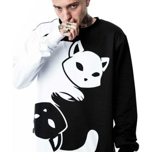 Spring Autumn Fashionable Mens Hoodie Couples Black White Tracksuit Yin Yang Cat Long Sleeve Pullover Comfy Casual Sweatshirts