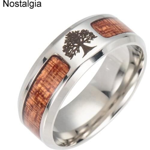 Nostalgia WICCA Stainless Steel Viking Yggdrasil Tree Of Life Ring With Wood Inlaid Wiccan Jwelry For Women Dropshipping 2019