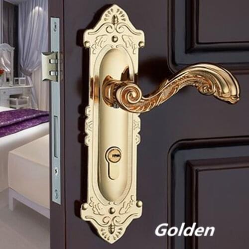 Ivory white antique brass mechanical mute panel handle lock ,gold and black bedroom kitchen bathroom solid wooden door lock gold