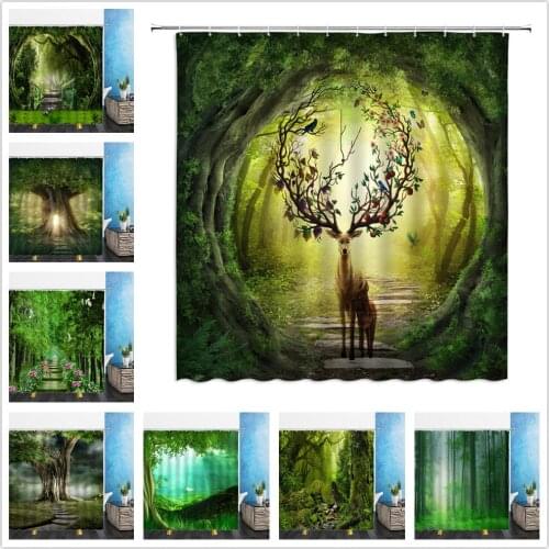 Dream Forest Scenery Shower Curtains Animal elk Flower Antlers 3D Print Waterproof Bathroom Home Decor Bathtub Polyester Curtain