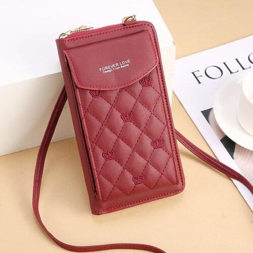 New Trend Crown Embroidery Mini Mobile Phone Bag For Women PU Leather Shoulder Crossbody Coin Bag Ladies Card Holder Wallet