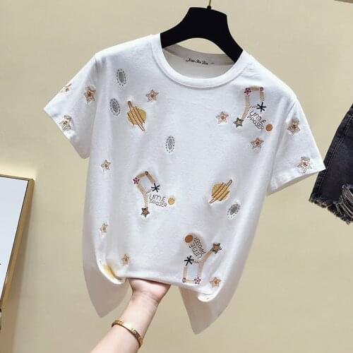 Gkfnmt Korea White T shirt Women Clothes Summer Short Sleeve Embroidery Vintage TShirt Female Tops Casual Black Tee Shirt 2019