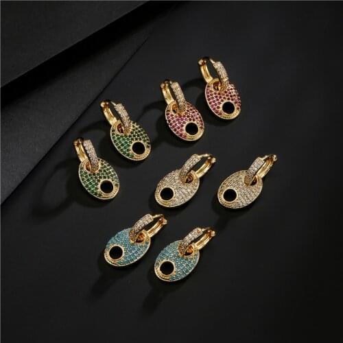 2021 New Hot Gold Color Copper Wedding Earring Fashion Colourful CZ Zircon Pig Nose Design Drop Earrings Female Party Jewelry