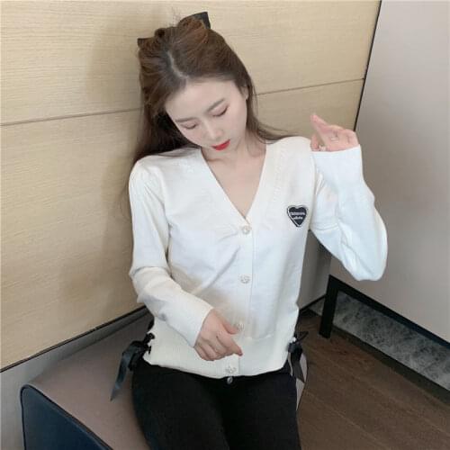 Woman Sweaters Cardigan Autumn Winter Letter Embroidery Badge Lace Up Short Knitted Cardigan Sweater Coat Sueters De Mujer
