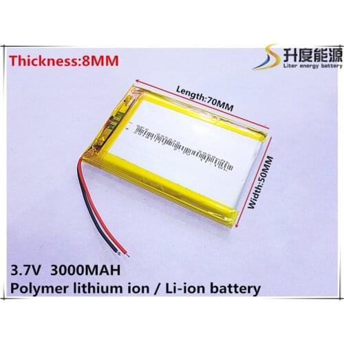 1pcs/lot 805070 3.7 V lithium polymer battery 3000 mah DIY mobile emergency power charging treasure battery