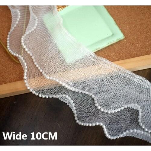 10CM Wide Tulle White Black Double Layers Mesh Pleated Fabric Dress Collar Cuffs Beaded Fringe Lace Edging Trim DIY Sewing Decor