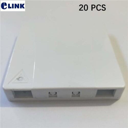 20 PCS ftth box 2 port without adapter white color ABS Wall outlet 2 core fiber optical desk distribution box good quality ELINK