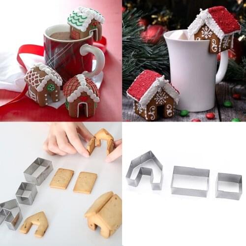 3pcs/set Christmas House Shape Biscuit Mold Cookie Cutters Set Xmas Party Decor for Home DIY Cake Decoration Baking Tools Kerst