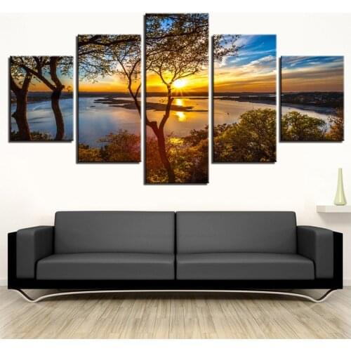 5 Panel Beautiful Sunrise Natural Landscape,5D DIY Diamond Painting cross stitch mosaic square round diamond embroidery,EE2060