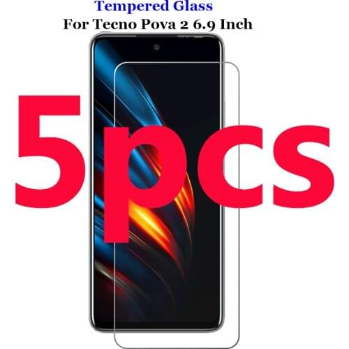 5PCS HD Guard Shield On For Tecno Pova 2 Pova2 6.9" Clear Tempered Glass Safety 9H Screen Protector Protection Film Shield