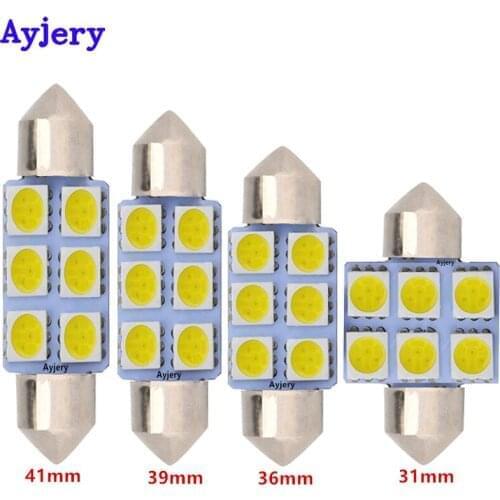 AYJERY 500pcs White Festoon Led Dome light 5050 SMD 6 LED C5W Car Auto Interior Door Light Bulb 12V Reading Map Lamp 31/36/39/42