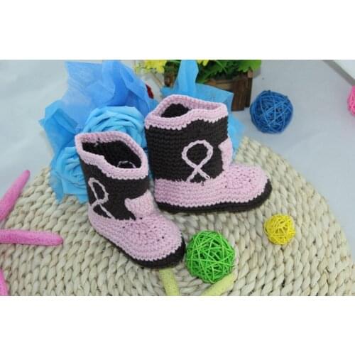 Free shipping,Cute Handmade Knit Crochet baby Cowboy Boots Shoes Newborn Photo Prop New - Pink/brown