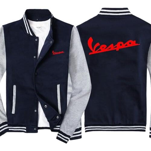 New Spring and Autumn Mens Baseball Jacket Vespa Logo No Cap Fashion Cardigan Long Sleeves Sportsweater Hoodies