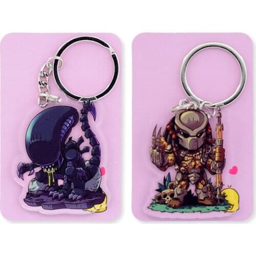 Alien and Predador Double Sided Clear Keychain AVP Key Chain Hot Sale Custom made Anime Key Ring PCB176-177