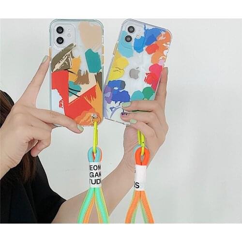 Abstract Graffiti Phone Case For iPhone 11 12 Pro Max X XS Max XR 7 8 Plus 12 Mini SE 2020 Coque Soft Silicone Hand Strap Shell