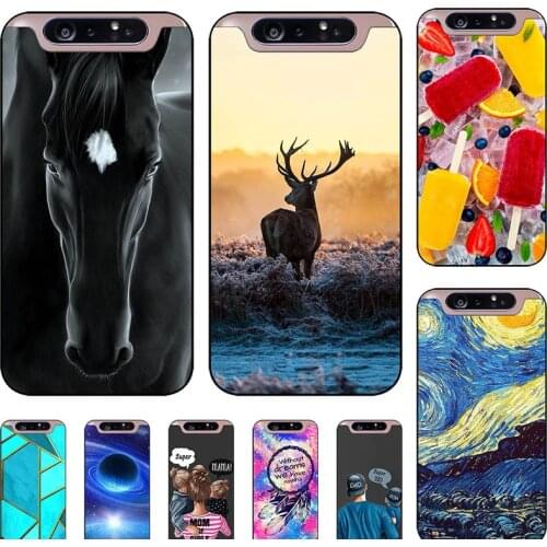Fashion Bumper Cute Case For Samsung Galaxy A80 A805 GalaxyA80 A 80 SM-A805F A805F Case Soft Silicone Cat Horse Flower Cover