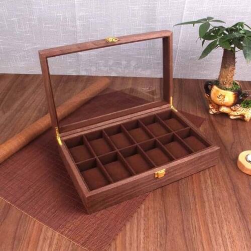 Wooden Watch Box Holder Storage Display Box Organizer Luxury Retro Solid Wood Casket Transparent Glass 12 Epitopes Watches Case