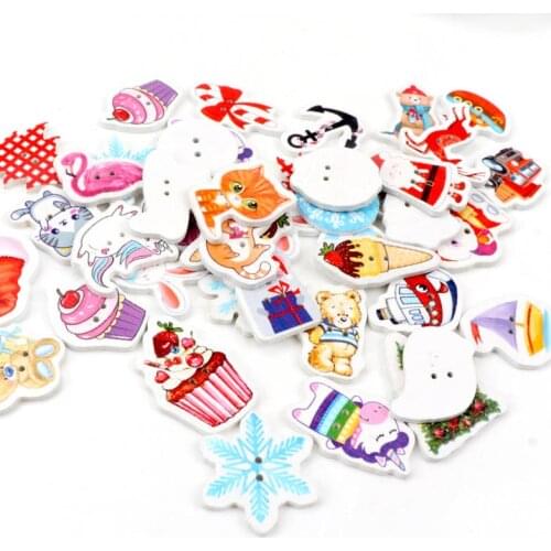 Wooden Christmas Cartoon Animals Pattern Buttons Handmade Sewing Clothing Scrapbooking Crafts DIY 2 Holes 20-35mm 20pcs