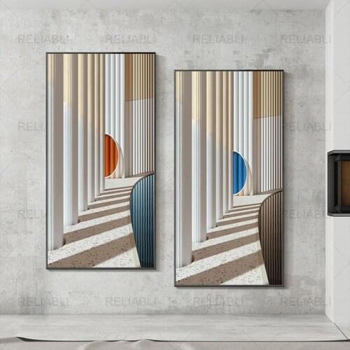 Geometric Architecture Roman Column Morandi Color Nordic Abstract Light Luxury Entrance Canvas Painting Decorative Picture Art
