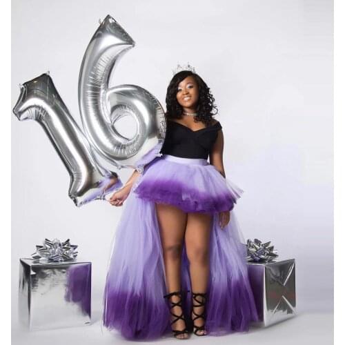 Gradient Purple Tulle Skirt Hi Low Plus Size Women Girls Birthday Party Skirts Custom Made Any Colors
