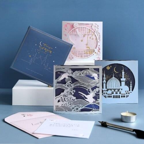 Retro Art Bronzing Greeting Card Set Creative Hollow Postcard Holiday Birthday Wishes Message Card Gift Card Gift Decoration