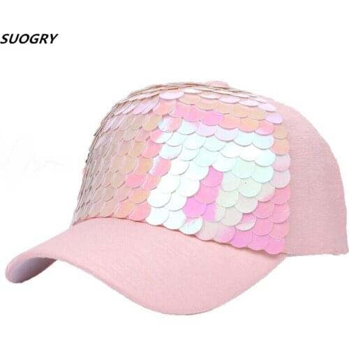 Baseball Cap Women Pink Fish-Scale Sequins Caps Casual Snapback Hat For Girl Casquette Gorras Bone Hip Hop Summer Female Fashion