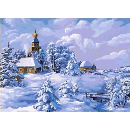 TOUOILP square full Diamond Painting Kerst Landshap 12