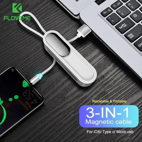 FLOVEME 3 IN 1 Magnetic Cable Retractable USB C Cable Phone Charger for iPhone 12 11 Pro Type c Cable for Xiaomi 11 Note 10 Pro