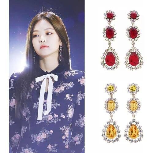 MENGJIQIAO Korean TV Star Fashion Luxury Waterdrop Crystal Dangle Earrings For Women Girls Elegant Long Oorbellen arty Jewelry
