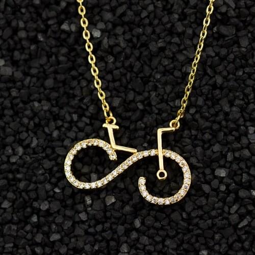 Cute Bicycle Pendant Necklace Women Sport Jewelry Gold Color Ketting Crystal Bike Erkek Kolye Bff Gifts