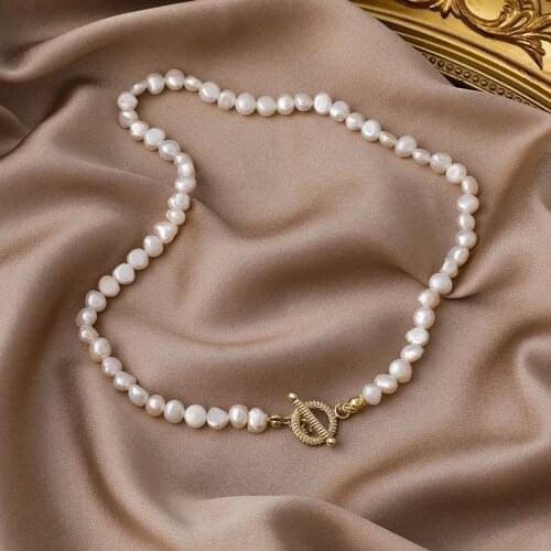 Minar Vintage Natural Baroque Freshwater Pearl Necklaces for Women Lady Gold Color Toggle Clasp Circle Chokers Necklace Jewelry