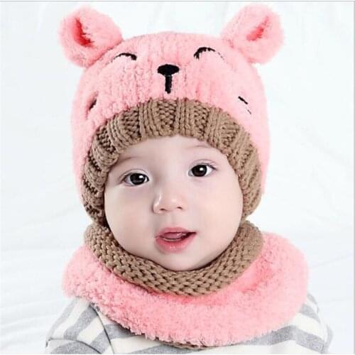 Lovely Baby Warm Hat Winter Infants Hat Scarf Set Boys Girls Knitted Cap