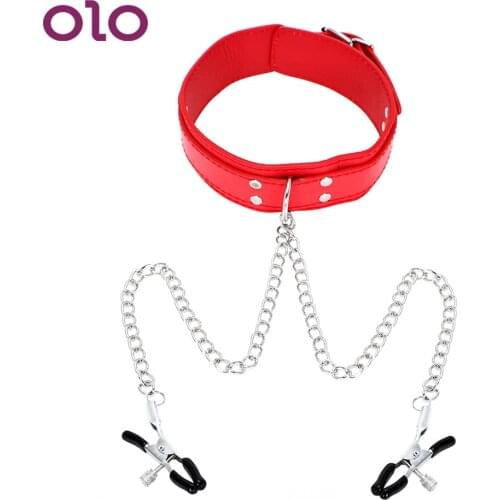 OLO Neck Collar with Nipple Clamps SM Bondage Restraint Adult Games Erotic Toys Sex Toys for Couple Slave PU Leather