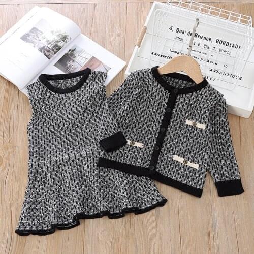 Gooporson Fall Kids Clothes Fashion Korean Knit Sweater Cardigan&vest Dress Toddler Girls Clothing Set Winter Warm Outfits
