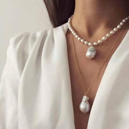 New 2 Milti Layer Gold Chains Irregular Pearl Drop Necklace Fashion Temperament Pendant Necklaces for Women Jewelry Schmuck