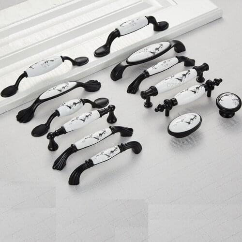 Cupboard Cabinet Knobs Flower Nordic Style Door Furniture Pulls Black Ivory White Drawer Kitchen Handle Zinc Alloy Ceramic