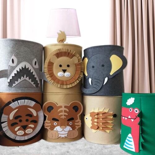 Foldable Laundry Basket Clothes Storage Bag Cute Cartoon Animal Felt Woven Baskets Toys Organizer Home Sundries Storage Barrel